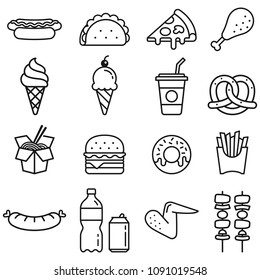 Fast food icons. Vector illustrations.