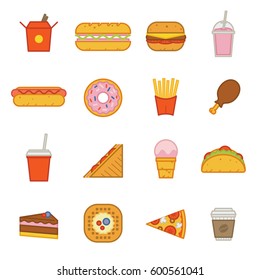 Fast food icons. Vector set.