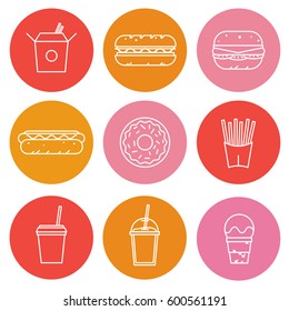 Fast food icons. Vector set.