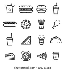 Fast food icons. Vector set.