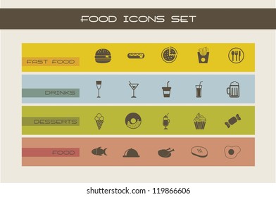 fast food icons, vintage style. vector illustration