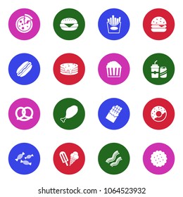 Fast Food Icons. White Flat Design In Circle. Vector Illustration. 