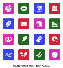 Fast Food Icons. White Flat Design In Square. Vector Illustration. 