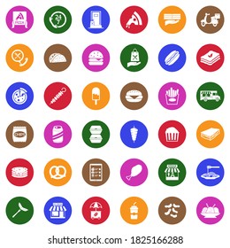 Fast Food Icons. White Flat Collection In Circle. Vector Illustration.