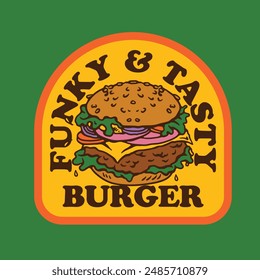 Fast Food Illustration Burger Digital Hand Drawing Logo Badge