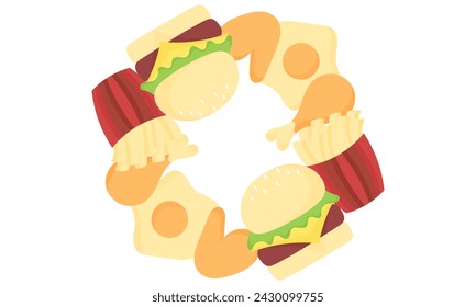 fast food illustration circle on white background