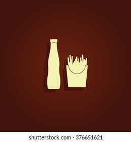 Fast food illustration. French fries and beverage icon.