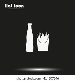 Fast food illustration. French fries and beverage icon.