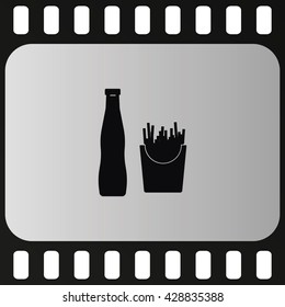Fast food illustration. French fries and beverage icon.