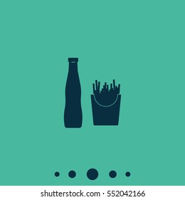Fast food illustration. French fries and beverage icon.