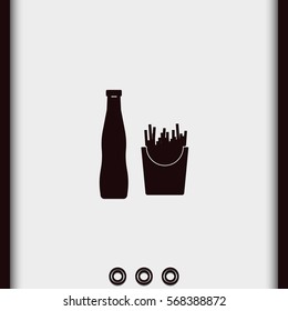 Fast food illustration. French fries and beverage icon.