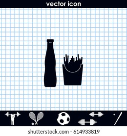 Fast food illustration. French fries and beverage icon.