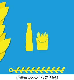Fast food illustration. French fries and beverage icon.
