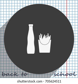 Fast food illustration. French fries and beverage icon.