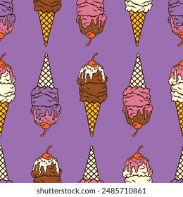 Fast Food Illustration Ice Cream Digital Hand Drawing Seamless Pattern