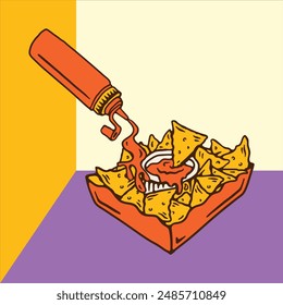 Fast Food Illustration Nacos woth Sauce Digital Hand Drawing