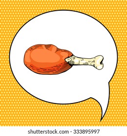 Fast food illustration in pop art style. Menu for restaurant or cafe. Chicken gammon roast on grilled. Vector chicken vintage poster. Meat in pop art comic style. Chicken gammon vector