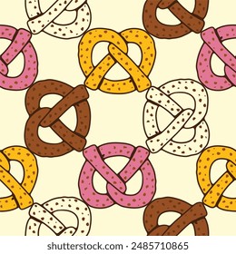 Fast Food Illustration Pretzel Digital Hand Drawing Seamless Pattern