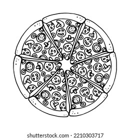 Fast food illustration of round shaped pizza from slices