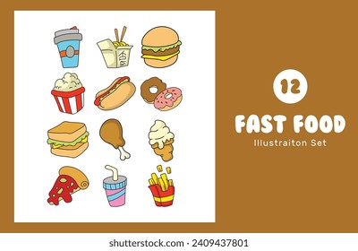 Fast Food Illustration Set. These illustrations are perfect for any creative project. you can easily edit it.