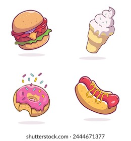 Fast food illustration set. Vector Fast Food. Snacks