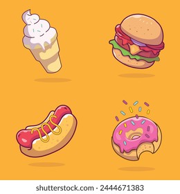 Fast food illustration set. Vector Fast Food. Snacks