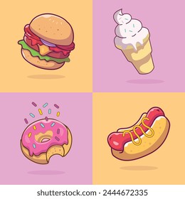 Fast Food Illustrationsset. Vektorgrafik Fast Food