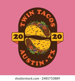 Fast Food Illustration Tacos Digital Hand Drawing Logo Badge