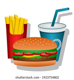 Fast food illustration vector pic image with Burger, French fries and Drink