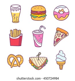 Fast food illustration vector set isolated on white