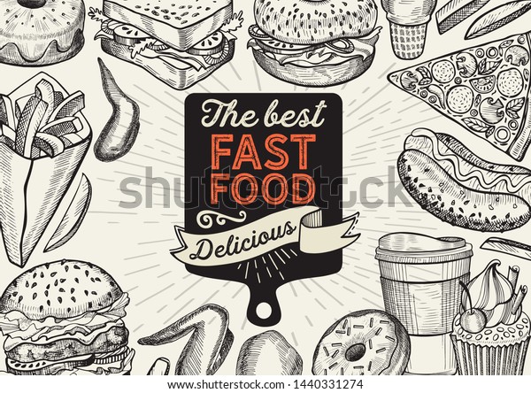 Fast Food Illustrations Burger Pizza Donut Stock Vector (Royalty Free ...