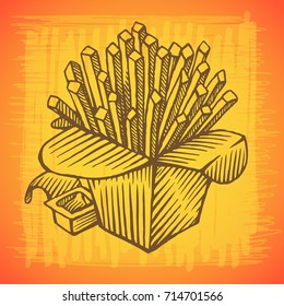 Fast food illustrations hand drawn fry potato with sauce. RGB EPS 10 vector