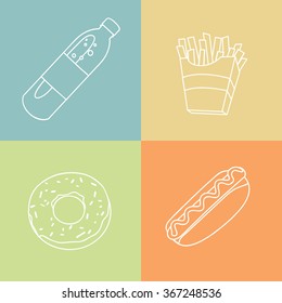 Fast food illustrations set outline style - Vector Illustration, Graphic Design, Editable For Your Design