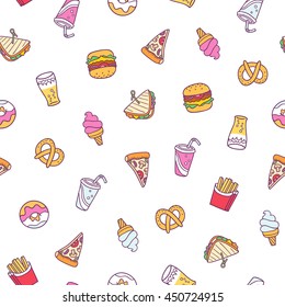 Fast food illustrations vector seamless pattern