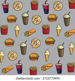 Fast food. Impeccable background. Vector fast food pattern.