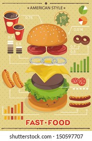 Fast food info graphics. Elegance Retro Cards for Fast Food Menu