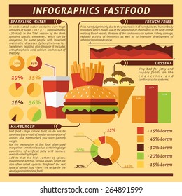 Fast food infographics set with desserts and drinks symbols and charts vector illustration