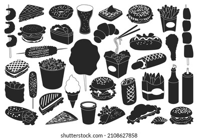 Fast food isolated black set icon. Snack vector black set icon. Vector illustration fast food on white background.