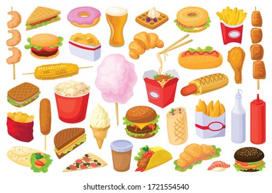 Fast food isolated cartoon set icon. Snack vector cartoon set icon. Vector illustration fast food on white background.