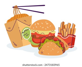 Fast food isolated composition concept. Vector graphic design illustration element