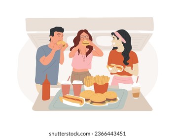Fast food isolated concept vector illustration. American cuisine, chain restaurant, snack menu, takeout eating, street food festival, quick cooking recipe, fast meal delivery vector concept.