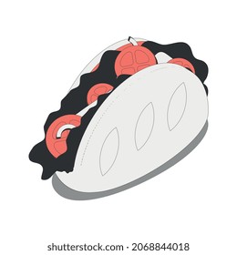 Fast food isometric composition with isolated image of sandwich with vegetables vector illustration