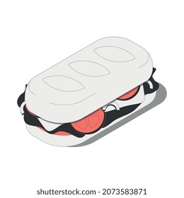 Composición isométrica de comida rápida con imagen aislada de sándwich de panini en ilustración vectorial de fondo en blanco