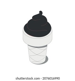 Fast food isometric composition with isolated image of ice cream in wafer bucket vector illustration