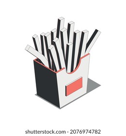 Fast food isometric composition with isolated image of pack with french fries on blank background vector illustration