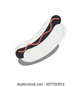 Fast food isometric composition with isolated image of hot dog with sausage and mustard on blank background vector illustration