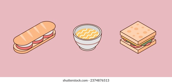 Fast food isometric icon set. Burger illustration.