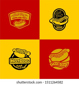 Fast Food Junk Food Badge Hot Dog Set Logo Template Vector