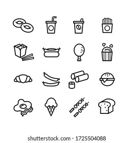 Fast food, junk food icon set