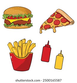 fast food junk food icon set vector illustration